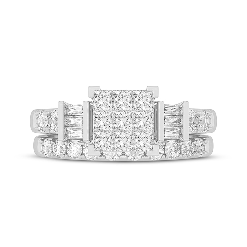 Main Image 4 of Diamond Bridal Set 1-1/2 ct tw Princess/Baguette/ Round 14K White Gold