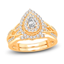 Diamond Twist Bridal Set 3/4 ct tw Pear/Round 14K Yellow Gold