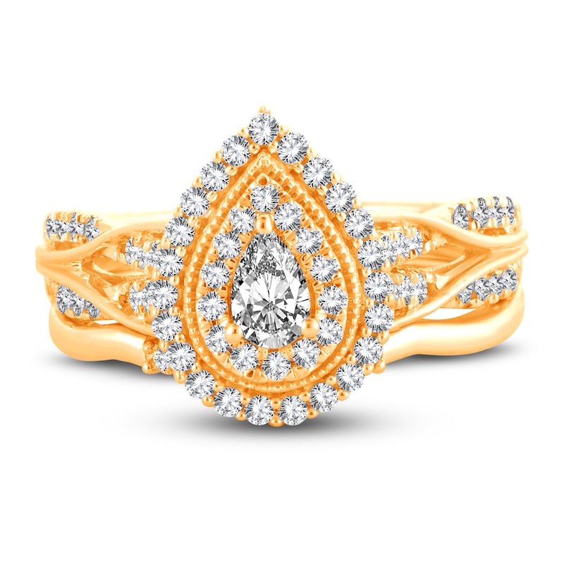 Main Image 3 of Diamond Twist Bridal Set 3/4 ct tw Pear/Round 14K Yellow Gold