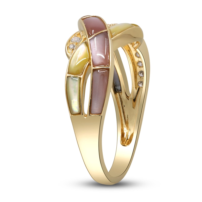 Main Image 2 of Natural Mother-of-Pearl Ring 1/5 ct tw Round 14K Yellow Gold
