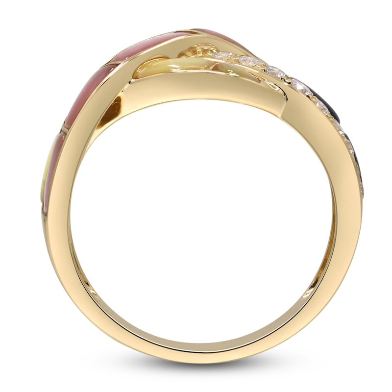 Main Image 3 of Natural Mother-of-Pearl Ring 1/5 ct tw Round 14K Yellow Gold