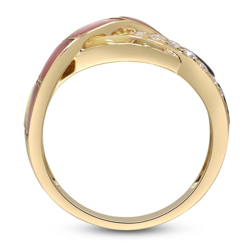 Main Image 4 of Natural Mother-of-Pearl Ring 1/5 ct tw Round 14K Yellow Gold