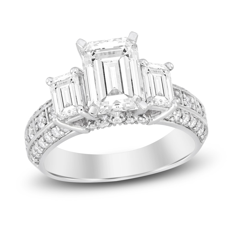 Diamond Engagement Ring 3-1/2 ct tw Emerald/Round Platinum