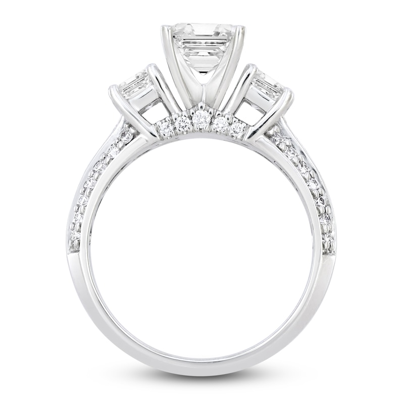 Main Image 2 of Diamond Engagement Ring 3-1/2 ct tw Emerald/Round Platinum