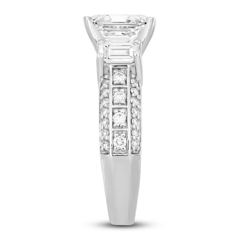 Diamond Engagement Ring 3-1/2 ct tw Emerald/Round Platinum