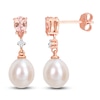 Thumbnail Image 1 of Freshwater Cultured Pearl & Natural Morganite Drop Earrings 1/20 ct tw Diamonds 14K Rose Gold