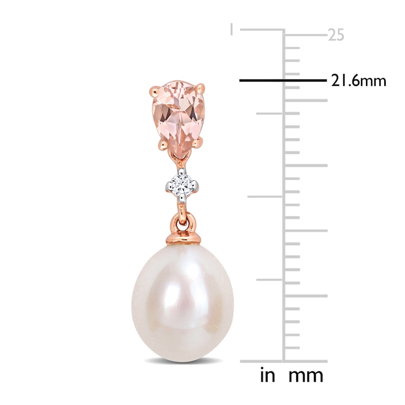Main Image 2 of Freshwater Cultured Pearl & Natural Morganite Drop Earrings 1/20 ct tw Diamonds 14K Rose Gold