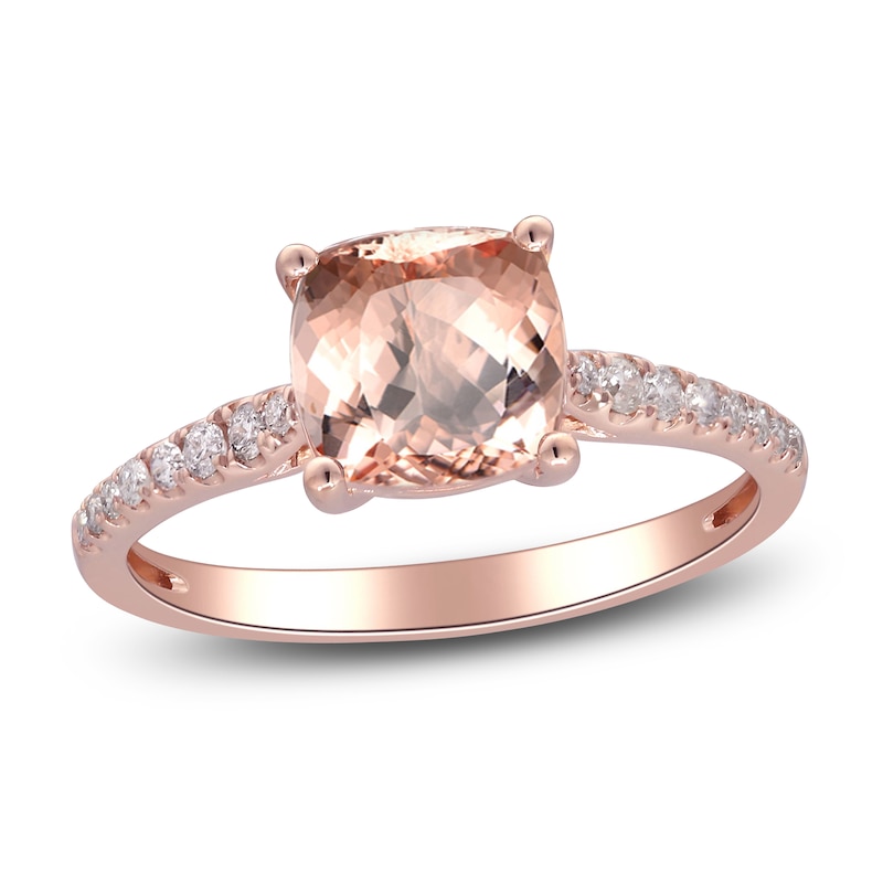 Main Image 1 of Cushion-Cut Natural Morganite & Diamond Engagement Ring 1/8 ct tw 14K Rose Gold
