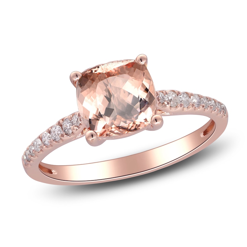 Main Image 2 of Cushion-Cut Natural Morganite & Diamond Engagement Ring 1/8 ct tw 14K Rose Gold