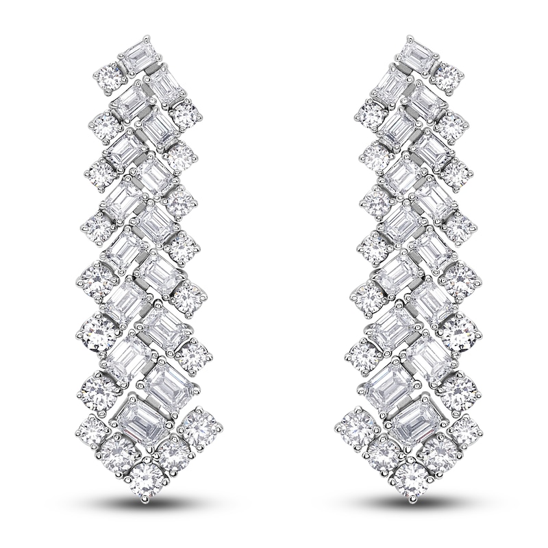 Main Image 1 of Round & Emerald-Cut Lab-Grown Diamond Drop Earrings 8-1/2 ct tw 14K White Gold