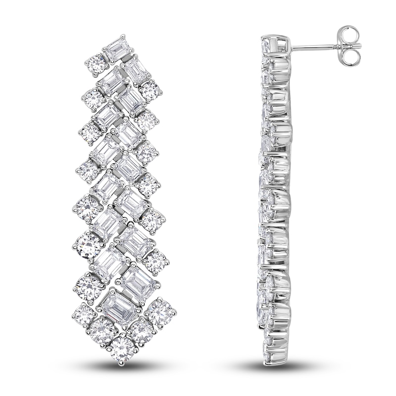 Main Image 2 of Round & Emerald-Cut Lab-Grown Diamond Drop Earrings 8-1/2 ct tw 14K White Gold