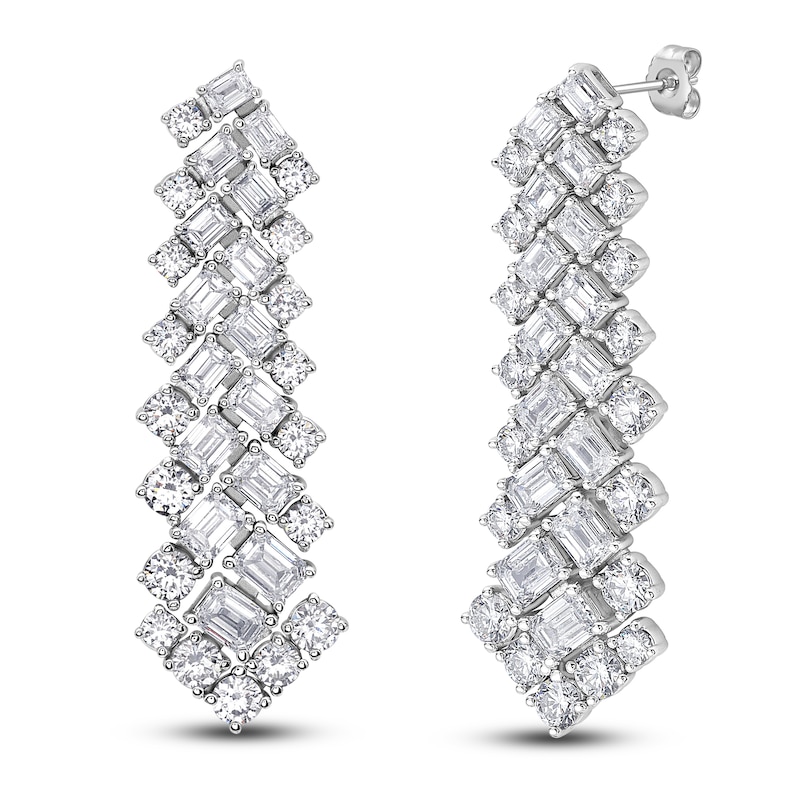 Main Image 3 of Round & Emerald-Cut Lab-Grown Diamond Drop Earrings 8-1/2 ct tw 14K White Gold