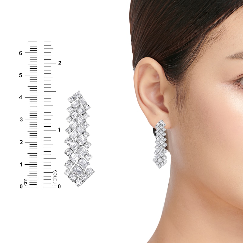 Main Image 4 of Round & Emerald-Cut Lab-Grown Diamond Drop Earrings 8-1/2 ct tw 14K White Gold