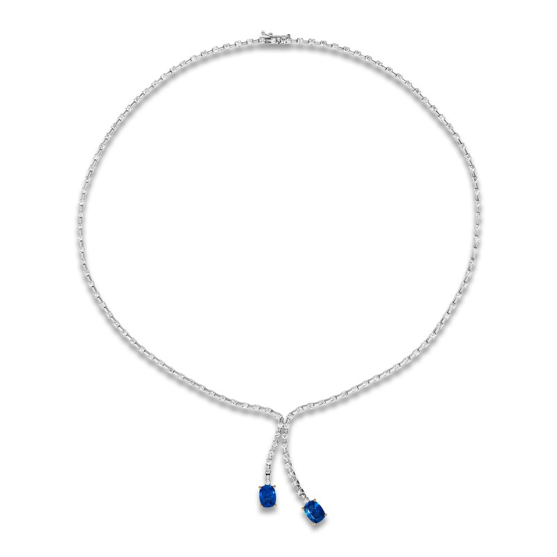 Main Image 1 of Le Vian Couture Cushion-Cut Natural Blue Sapphire Dangle Necklace 3 ct tw Diamonds 18K Vanilla Gold