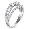 Thumbnail Image 2 of Emerald-Cut & Round-Cut Diamond Three-Row Ring 1 ct tw 10K White Gold