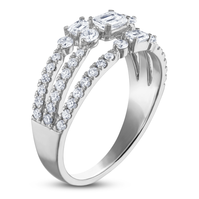 Main Image 2 of Emerald-Cut & Round-Cut Diamond Three-Row Ring 1 ct tw 10K White Gold