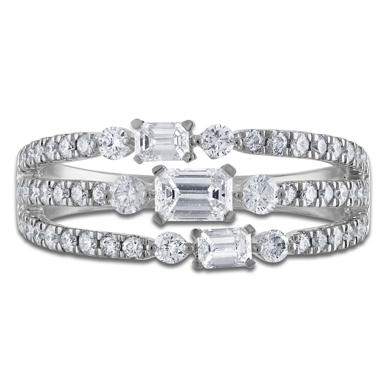 Main Image 3 of Emerald-Cut & Round-Cut Diamond Three-Row Ring 1 ct tw 10K White Gold
