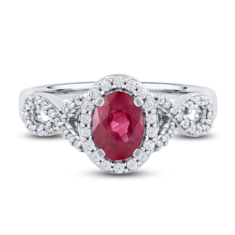 Oval-Cut Natural Ruby & Diamond Ring 1/4 ct tw 14K White Gold | Jared
