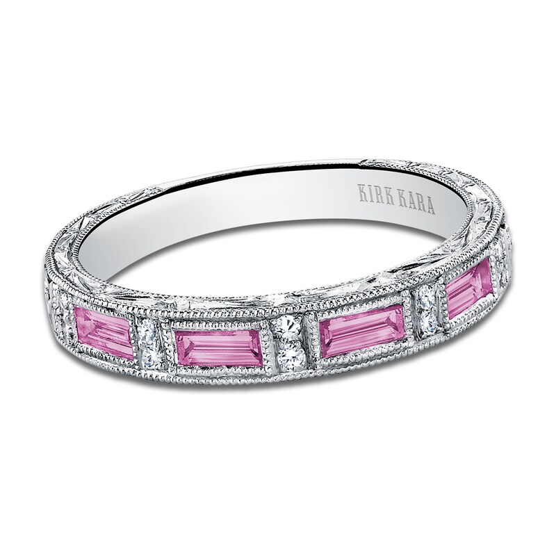 Main Image 1 of Kirk Kara Natural Pink Sapphire & Diamond Wedding Band 1/20 ct tw 18K White Gold