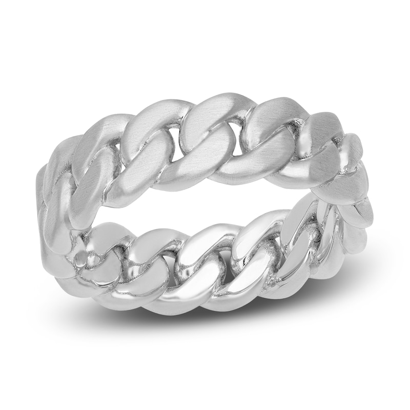 Main Image 1 of Men's Brushed Cuban Link Wedding Band 14K White Gold 7mm