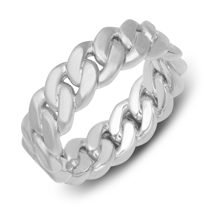 Main Image 2 of Men's Brushed Cuban Link Wedding Band 14K White Gold 7mm