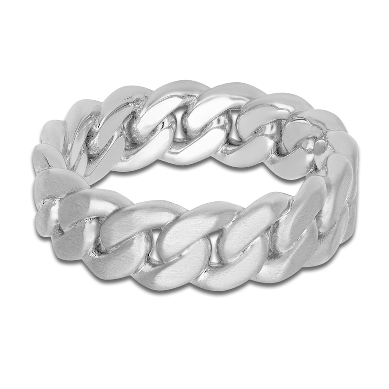 Main Image 3 of Men's Brushed Cuban Link Wedding Band 14K White Gold 7mm