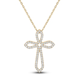 Diamond Cross Necklace 1/3 ct tw 10K Yellow Gold 18"