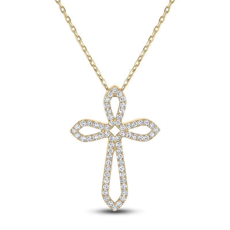 Main Image 1 of Diamond Cross Necklace 1/3 ct tw 10K Yellow Gold 18"