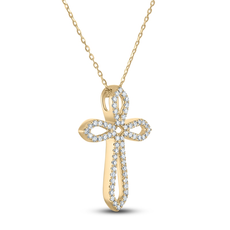 Main Image 2 of Diamond Cross Necklace 1/3 ct tw 10K Yellow Gold 18"