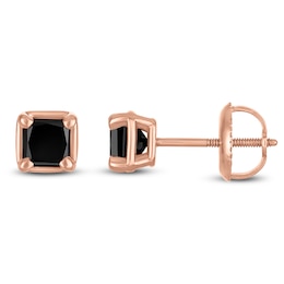 Princess-Cut Black Diamond Solitaire Stud Earrings 1/4 ct tw 14K Rose Gold