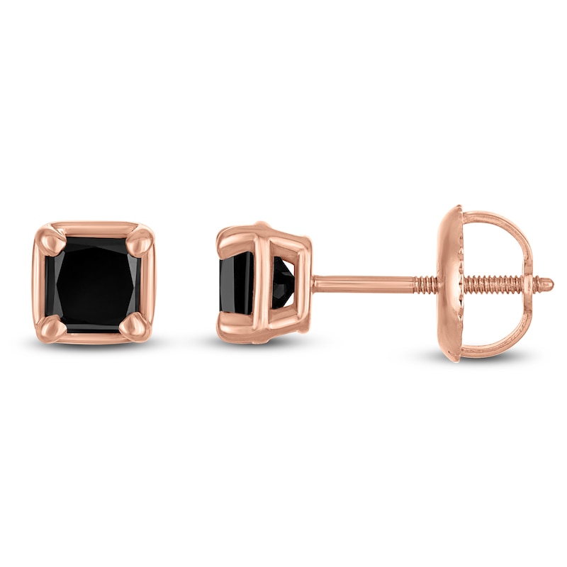 Main Image 1 of Princess-Cut Black Diamond Solitaire Stud Earrings 1/4 ct tw 14K Rose Gold