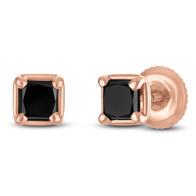 Main Image 2 of Princess-Cut Black Diamond Solitaire Stud Earrings 1/4 ct tw 14K Rose Gold