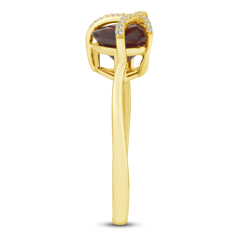 Main Image 3 of Pear-Shaped Natural Garnet & Diamond Crossover Ring 1/15 ct tw 14K Yellow Gold