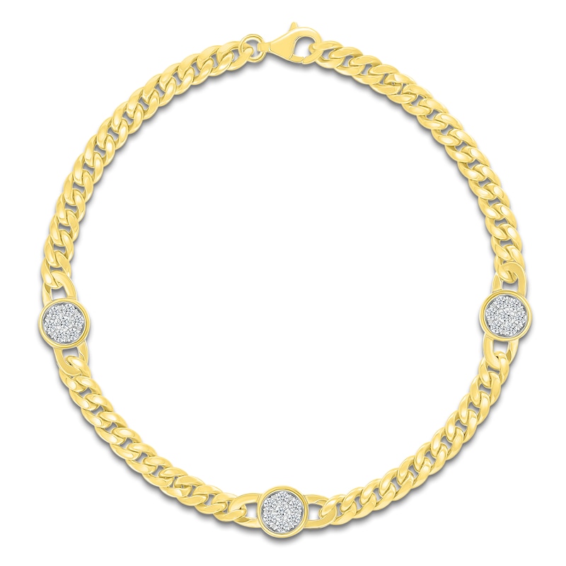 Main Image 1 of Multi-Diamond Station Miami Cuban Curb Chain Bracelet 1/4 ct tw 10K Yellow Gold 7.5"