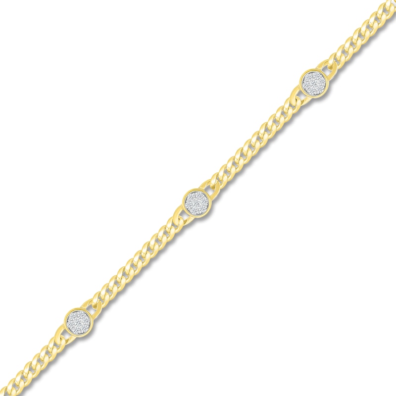 Main Image 2 of Multi-Diamond Station Miami Cuban Curb Chain Bracelet 1/4 ct tw 10K Yellow Gold 7.5"