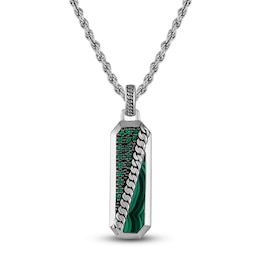 1933 by Esquire Men's Natural Malachite & Green Onyx Necklace Sterling Silver 22"