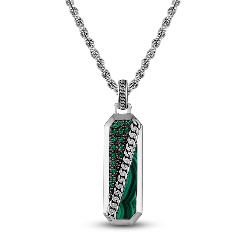 Main Image 1 of 1933 by Esquire Men's Natural Malachite & Green Onyx Necklace Sterling Silver 22"