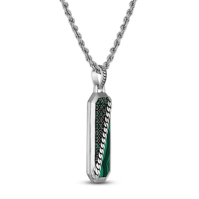 Main Image 2 of 1933 by Esquire Men's Natural Malachite & Green Onyx Necklace Sterling Silver 22"