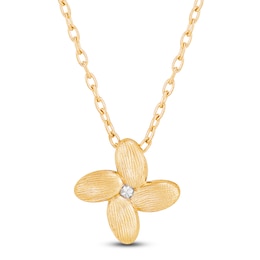 Italia D'Oro Satin-Finish Flower Necklace 14K Yellow Gold 18"