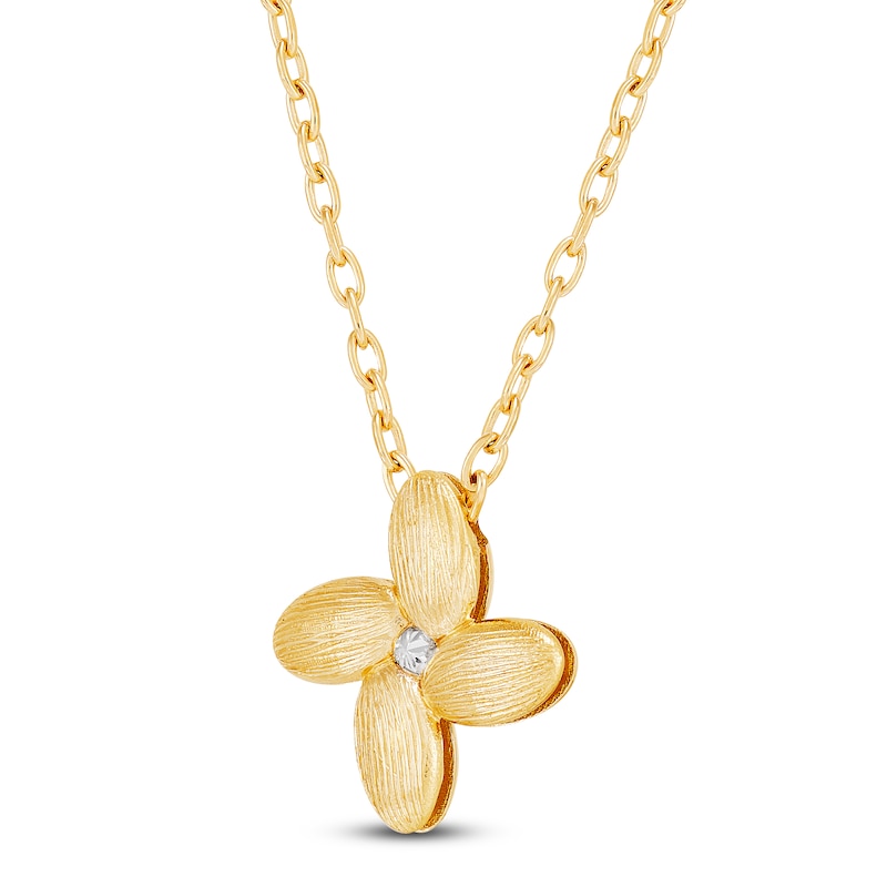 Main Image 2 of Italia D'Oro Satin-Finish Flower Necklace 14K Yellow Gold 18"