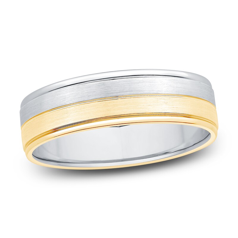 Main Image 1 of Men's Brushed Wedding Band 14K Two-Tone Gold 6mm