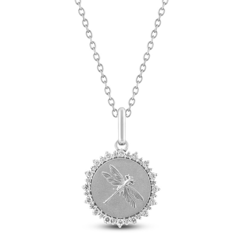 Main Image 1 of Diamond Dragonfly Medallion Necklace 1/4 ct tw Sterling Silver 18"