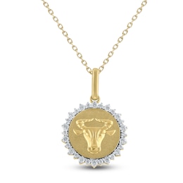 Diamond Zodiac Taurus Medallion Necklace 1/3 ct tw 10K Yellow Gold 18"