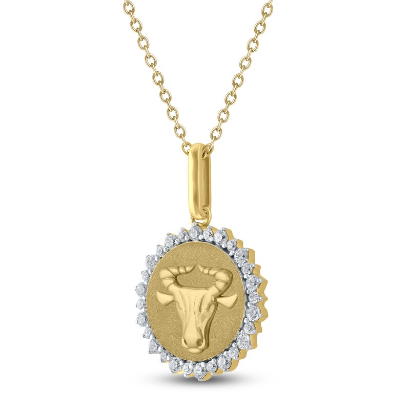 Main Image 2 of Diamond Zodiac Taurus Medallion Necklace 1/3 ct tw 10K Yellow Gold 18"