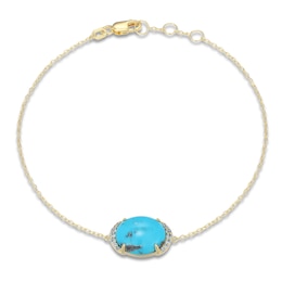 Oval-Cut Natural Turquoise & Blue Topaz Bracelet 14K Yellow Gold 7.75"