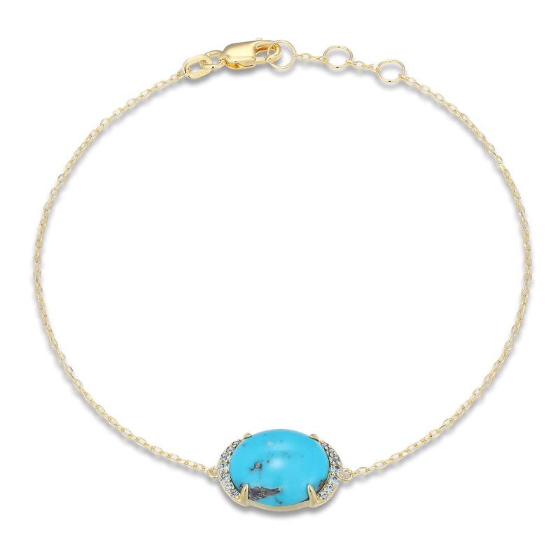Main Image 1 of Oval-Cut Natural Turquoise & Blue Topaz Bracelet 14K Yellow Gold 7.75"