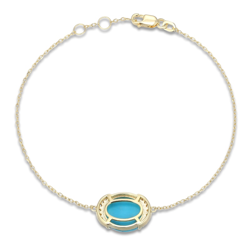 Main Image 3 of Oval-Cut Natural Turquoise & Blue Topaz Bracelet 14K Yellow Gold 7.75"