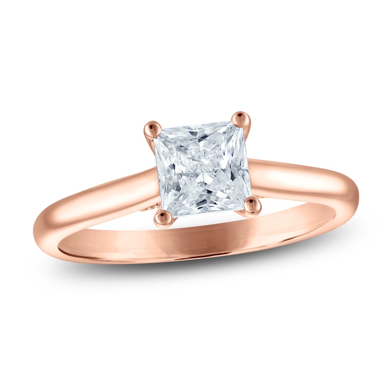 Main Image 1 of Princess-Cut Lab-Grown Diamond Solitaire Plus Engagement Ring 1 ct tw 18K Rose Gold (VS2/F)