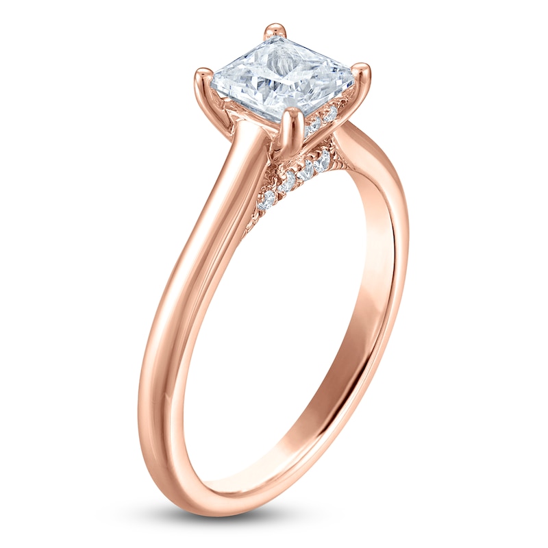 Main Image 2 of Princess-Cut Lab-Grown Diamond Solitaire Plus Engagement Ring 1 ct tw 18K Rose Gold (VS2/F)
