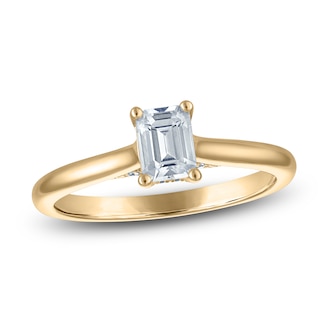 Emerald-Cut Lab-Grown Diamond Solitaire Plus Engagement Ring 7/8 ct tw 18K Yellow Gold (VS2/F)